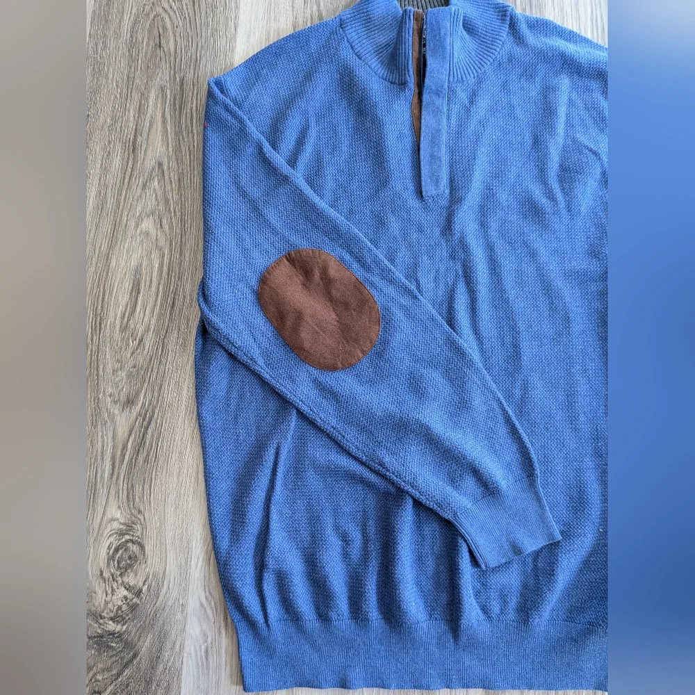 Jos. A. Bank Blue‎ Half Zip Pull Over Sweater Elbow Patches XL Like New